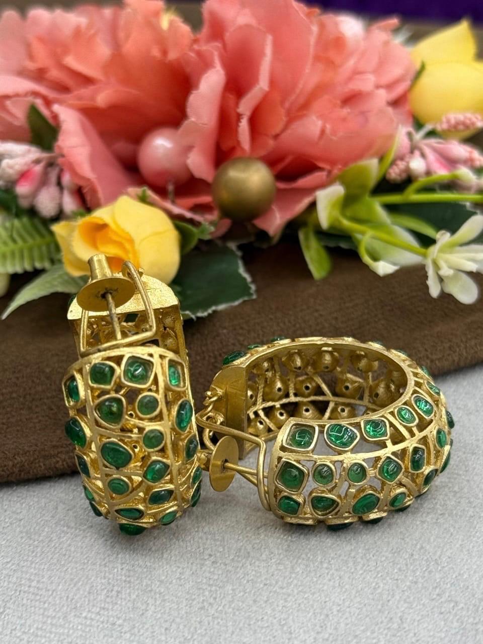 Braod Hoops With Mossanites in green for woman