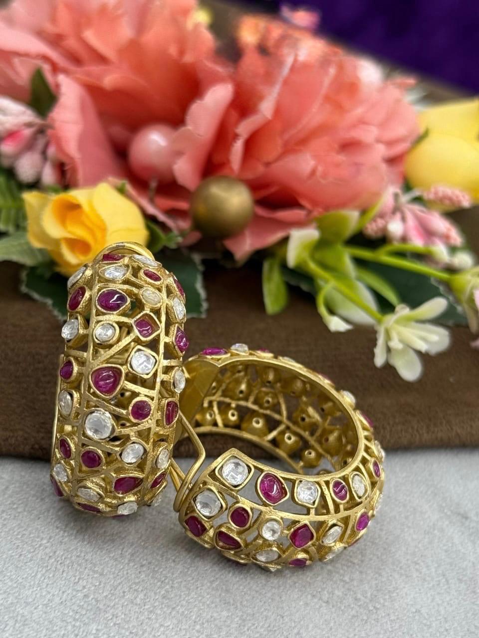 Braod Hoops With Mossanites in red for woman