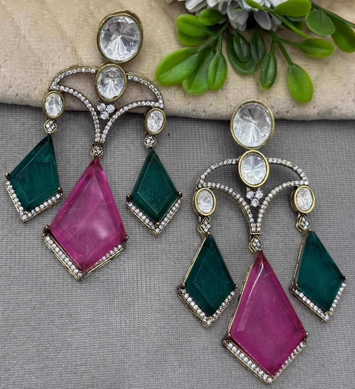 Long Earrings with Doublets In Mossanite in Multi for woman