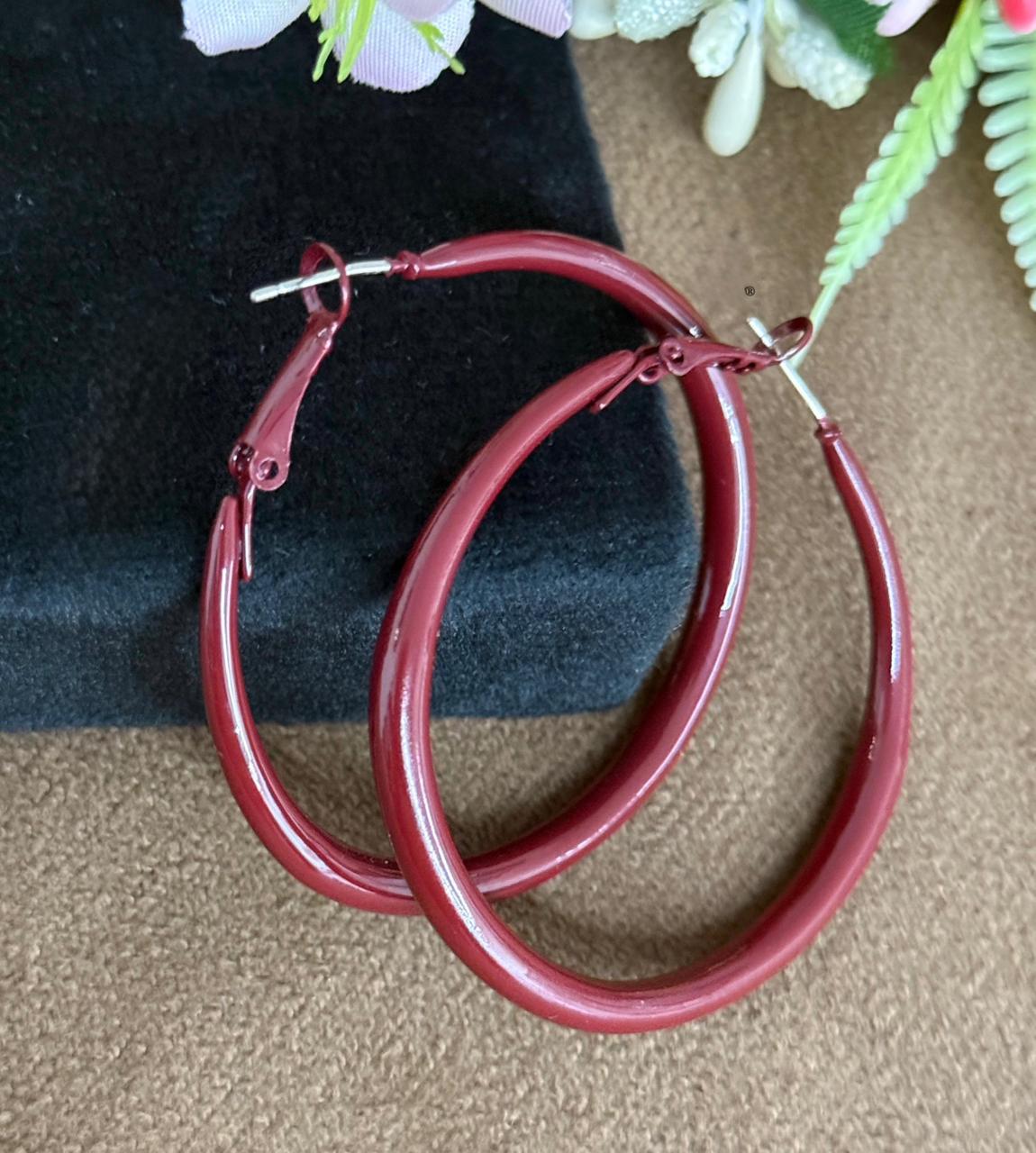 Round Hoops in Maroon for woman