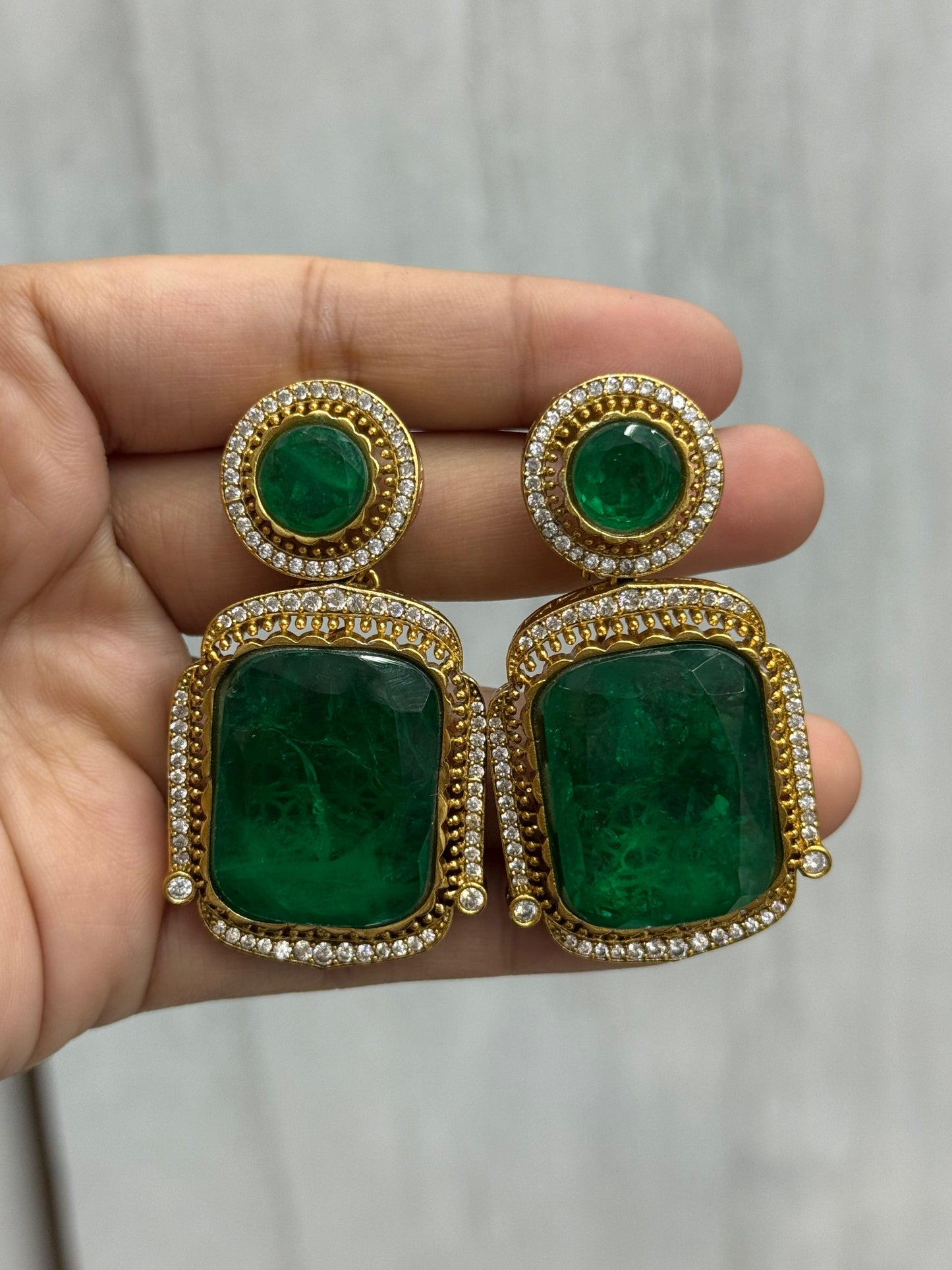 Doublet Stone With Kundan Earrings in green for woman