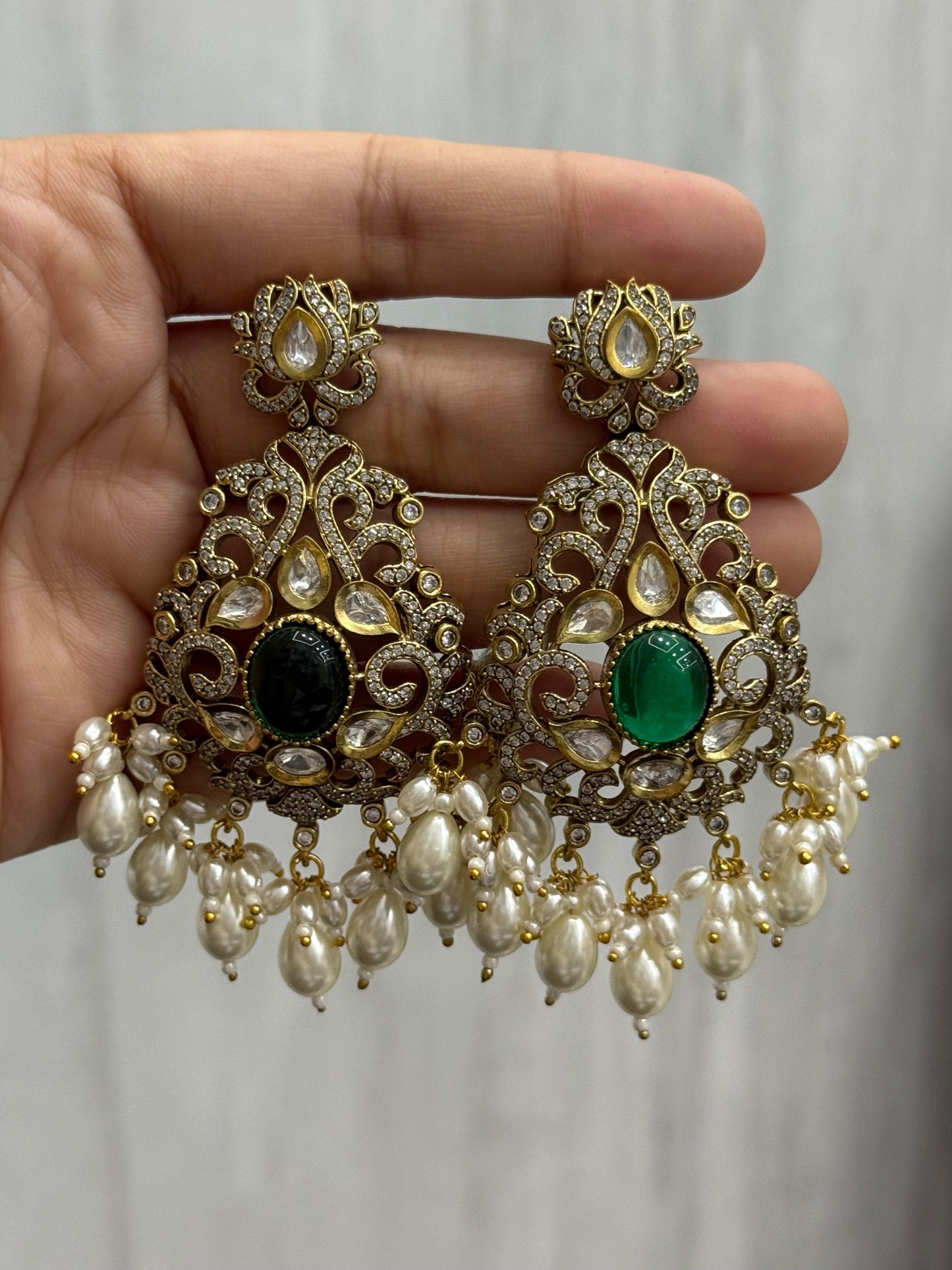 MangalTrai Kundan Earring in green for woman