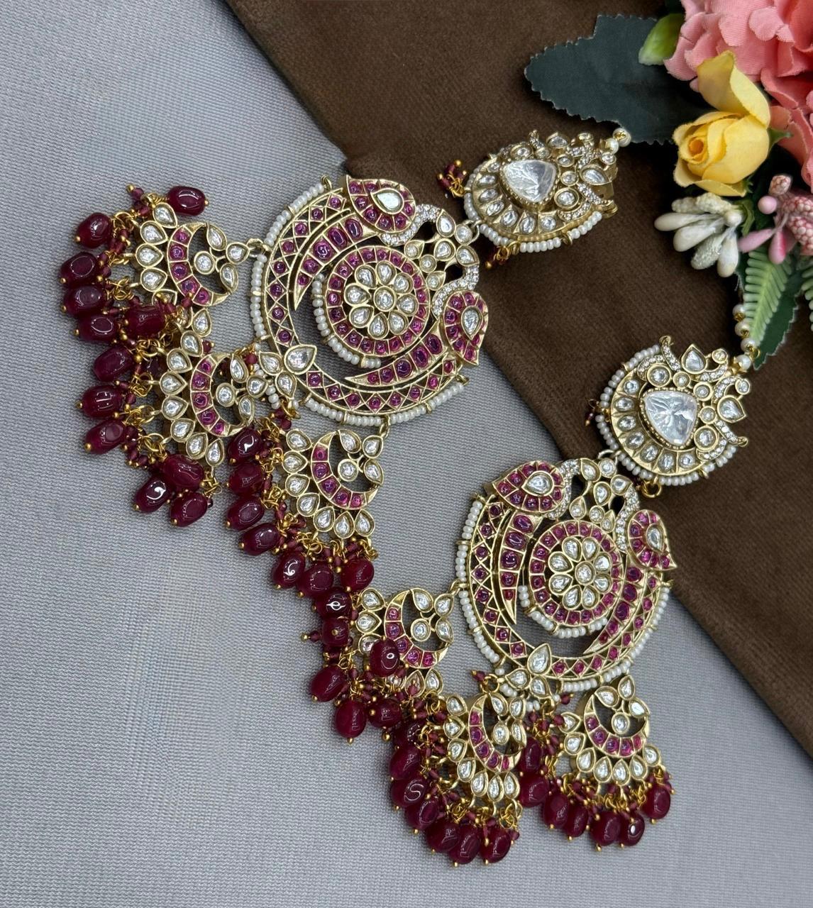 Chandbalis With Pracious Beading With Kaanchin in maroon for woman
