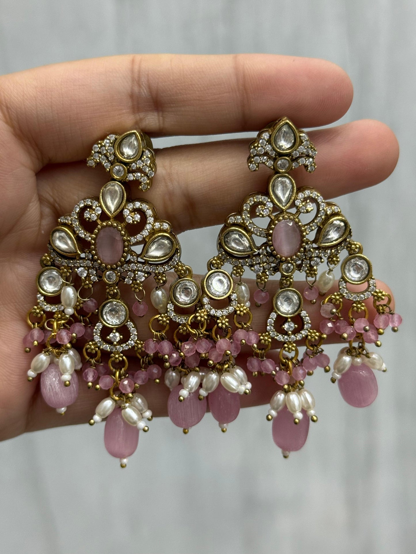 Pink Beading With Mangaltrai Earring for woman