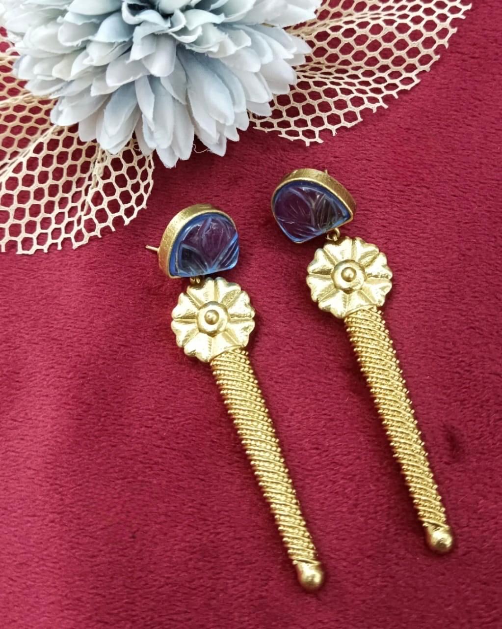 Carved Stone With Long Earrings for woman
