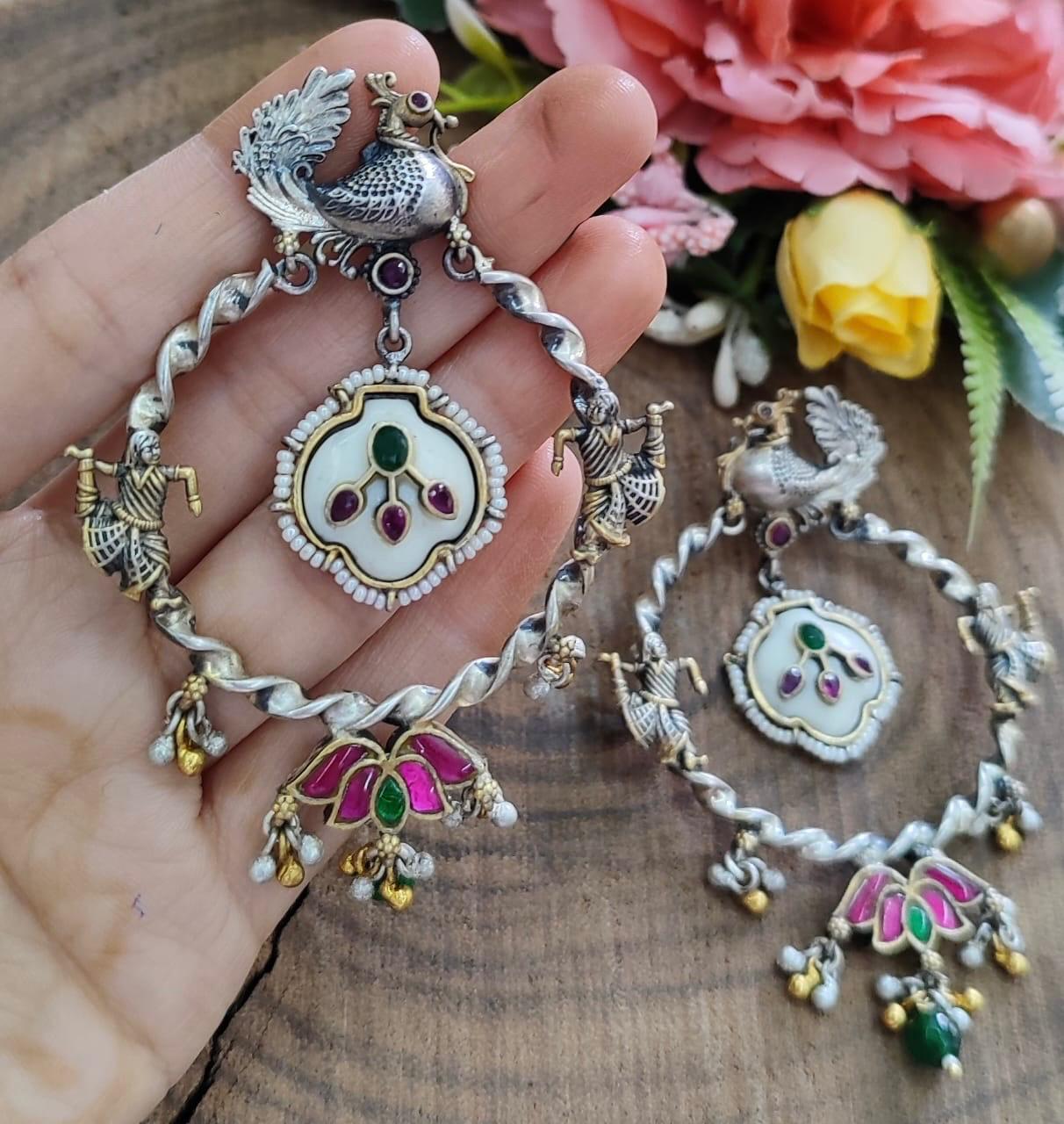 Lotus With Bird Silver Earring for woman