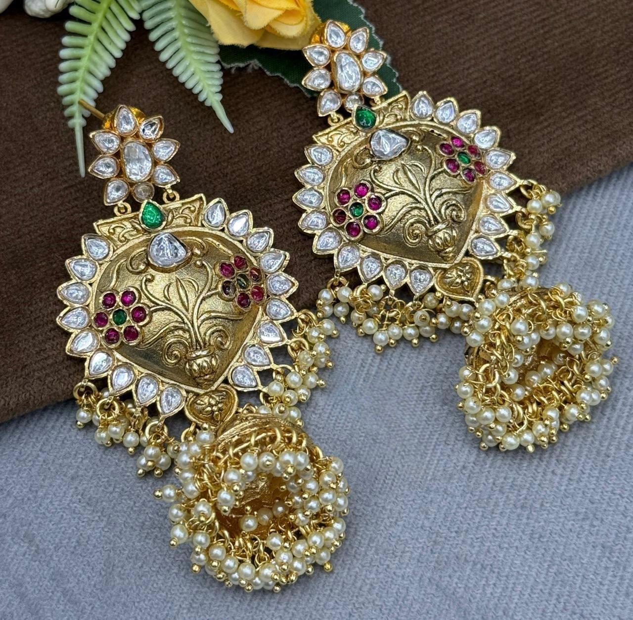 Gold With Side Polki With Jhunmka Earring for woman