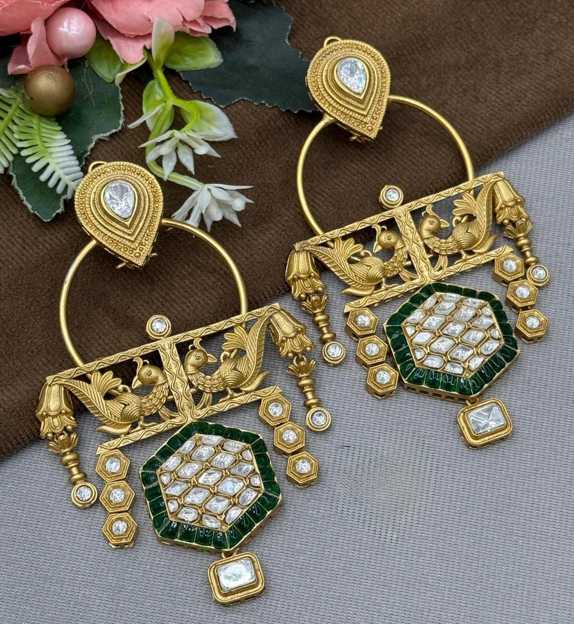 Braod And Long Earring With Golden Finish for woman