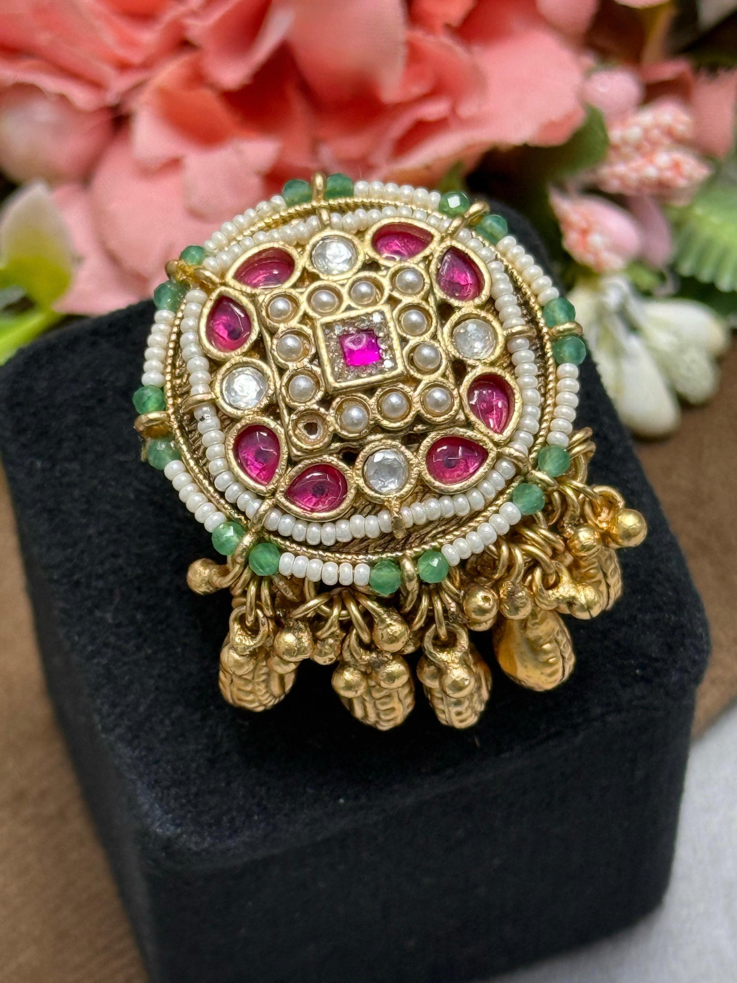 Pearl Beading With Round Rajwadi Ring for woman