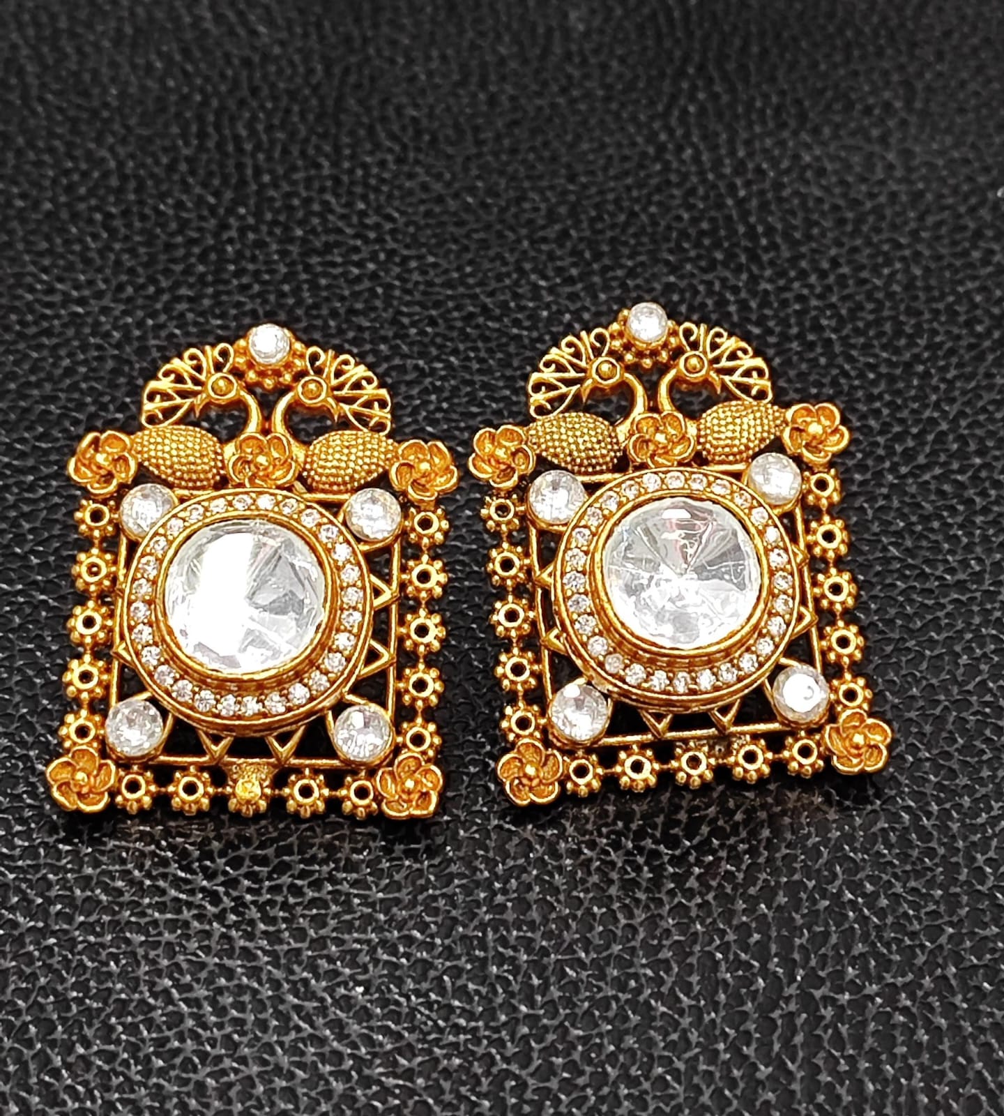 Peacock With Polki Oversized Studs for woman