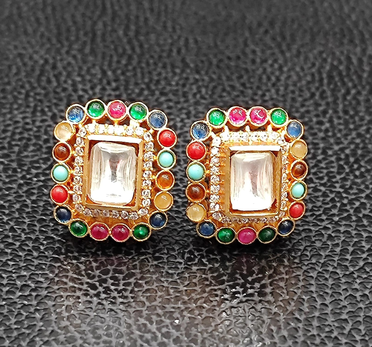 Small Square With Stones Studs for woman