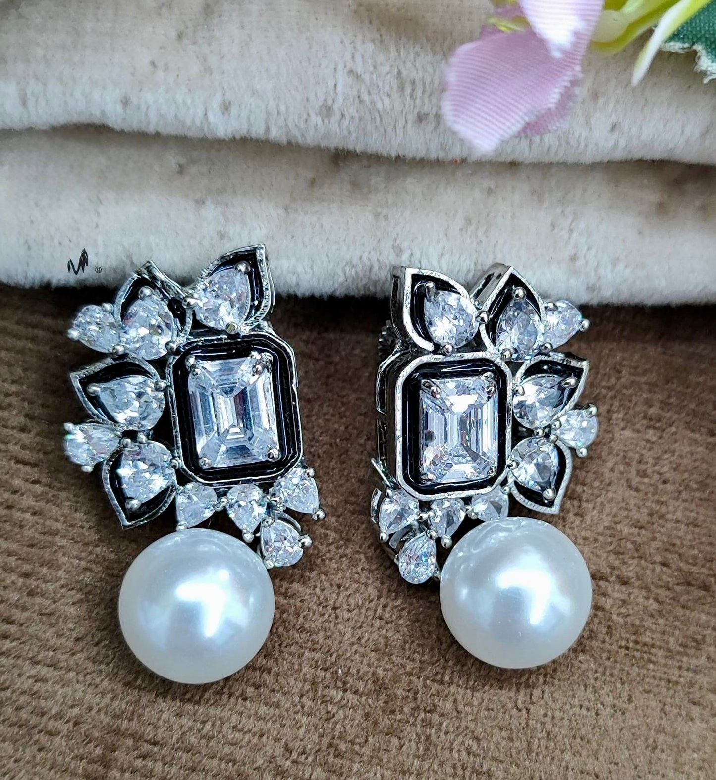 Solitaire With cz Hanging Pearl Earring for woman