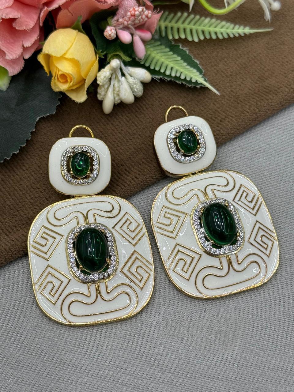CZ Meenakari Earring With Rodhium Earring for woman