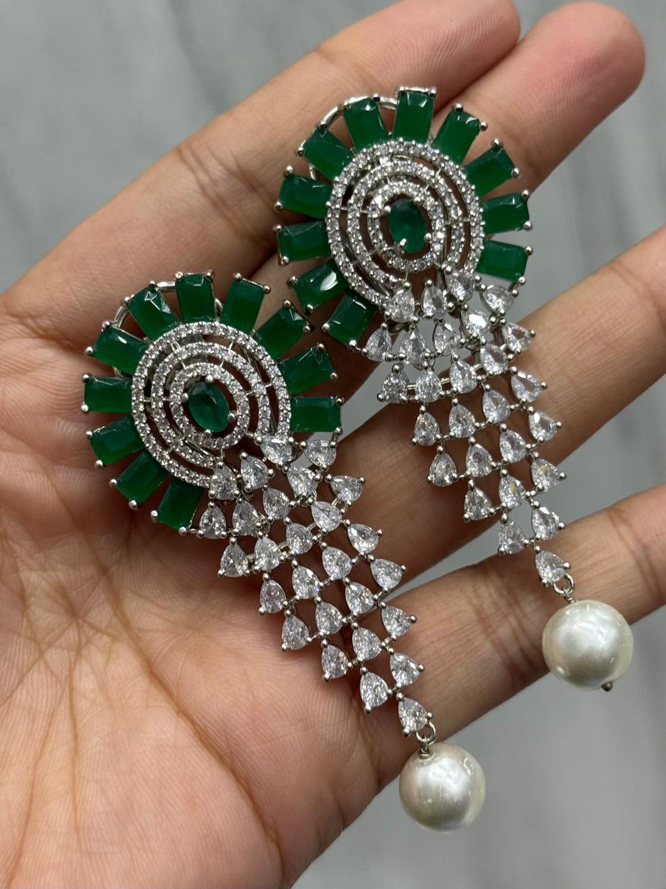 Elegant Green With cz Earring for woman
