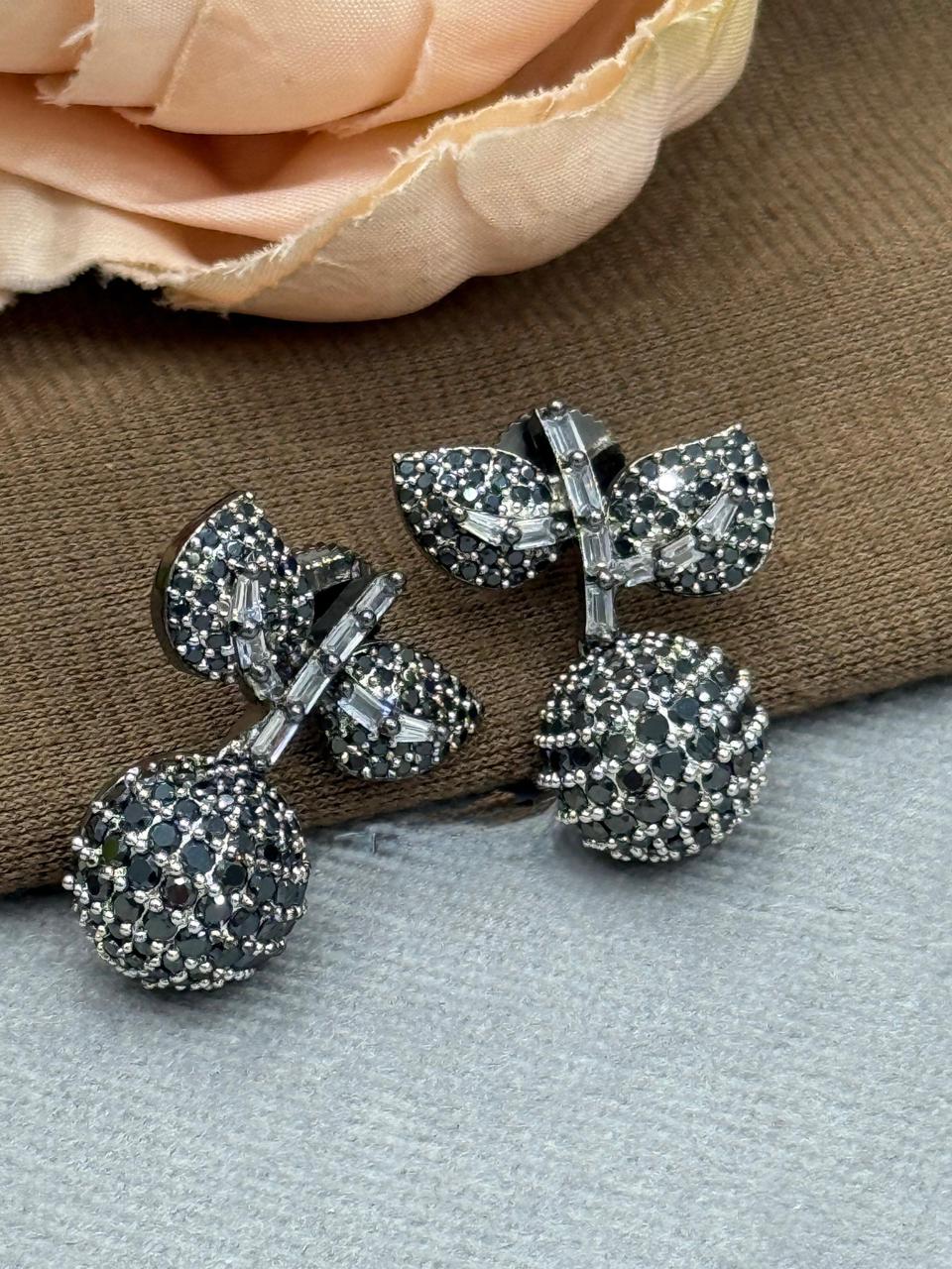 Cherry With Leaf In Invisible Setting Earring for woman