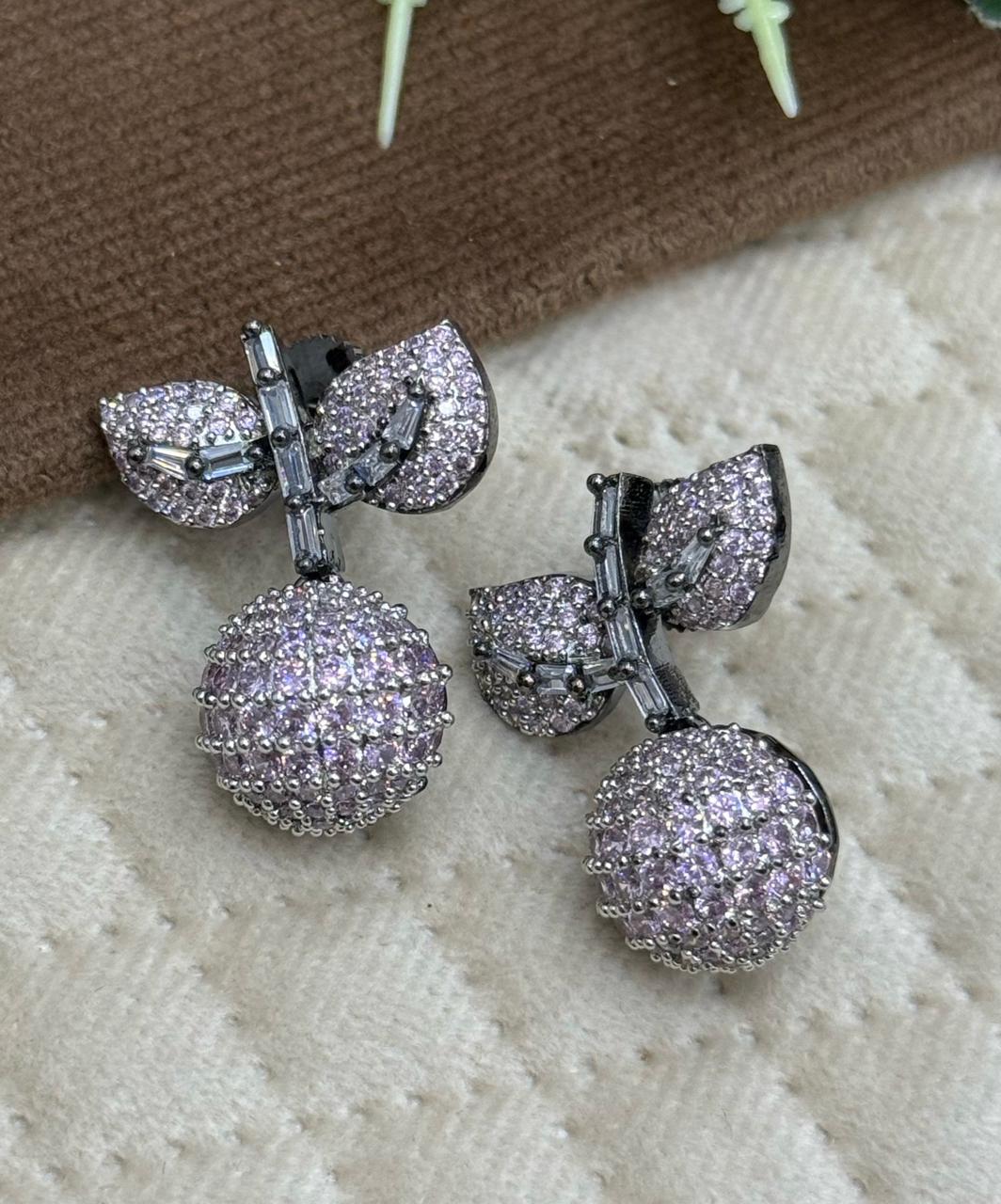 Cherry With Leaf In Invisible Setting Earring for woman