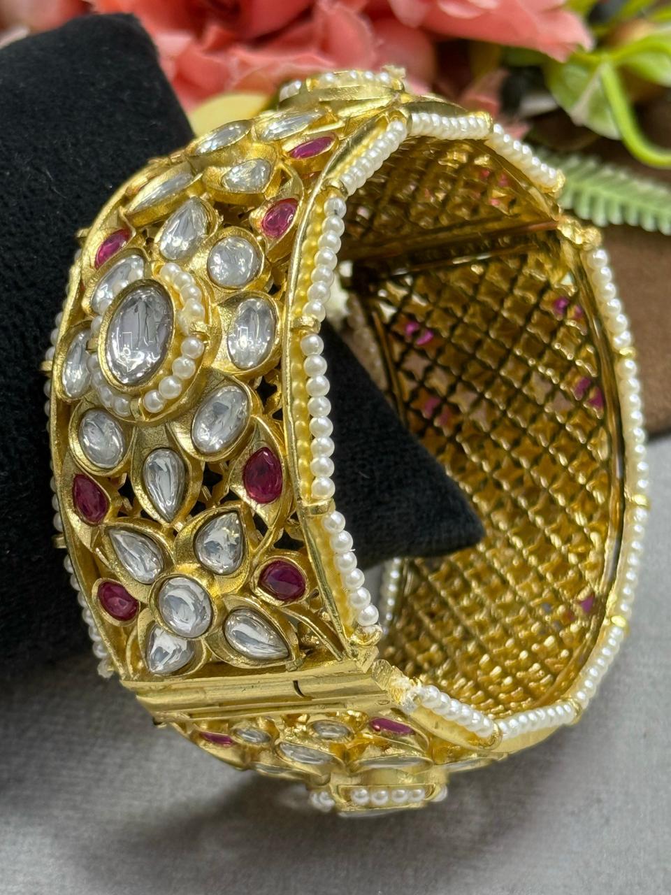 Paachi Kundan With Mossanites Broad Kada for woman