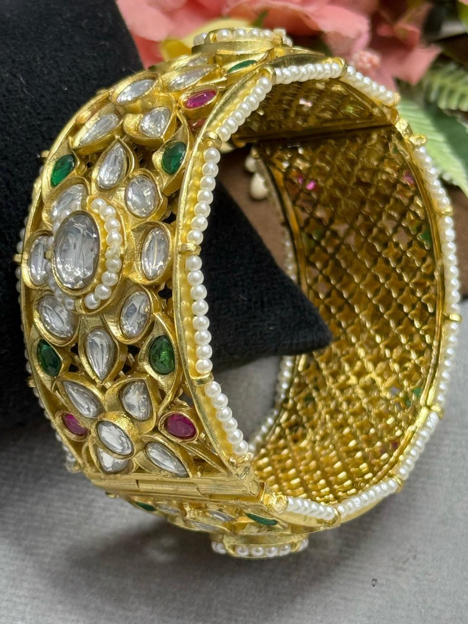 Paachi Kundan With Mossanites Broad Kada for woman