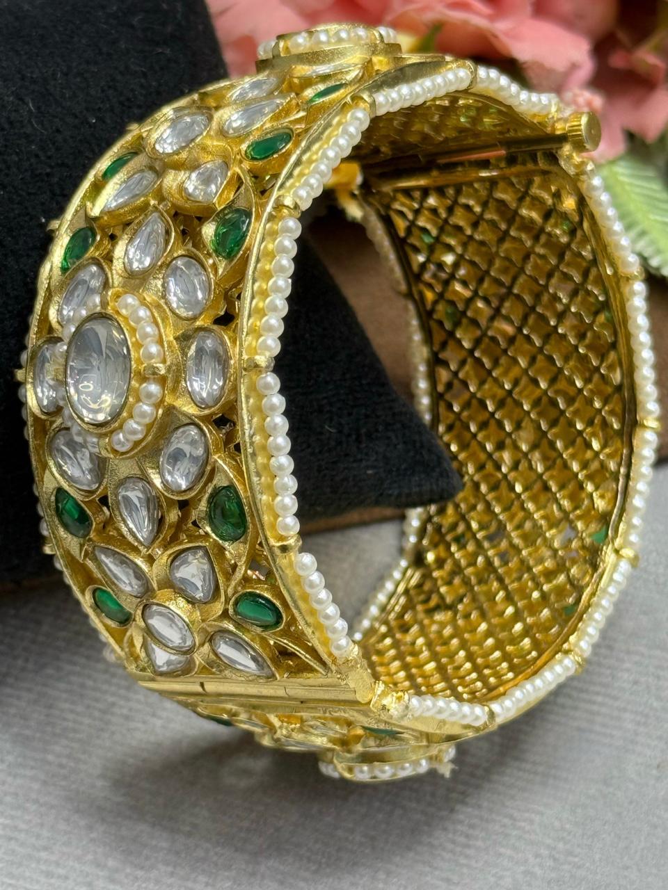 Paachi Kundan With Mossanites Broad Kada for woman