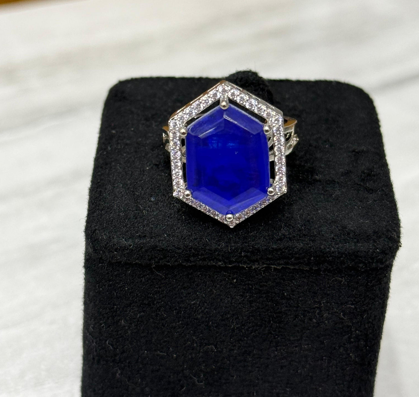 Doublet With Side CZ Ring in blue for woman