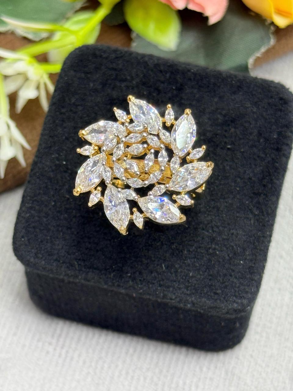 Rose Rhodium Plated Finger Ring in white for woman