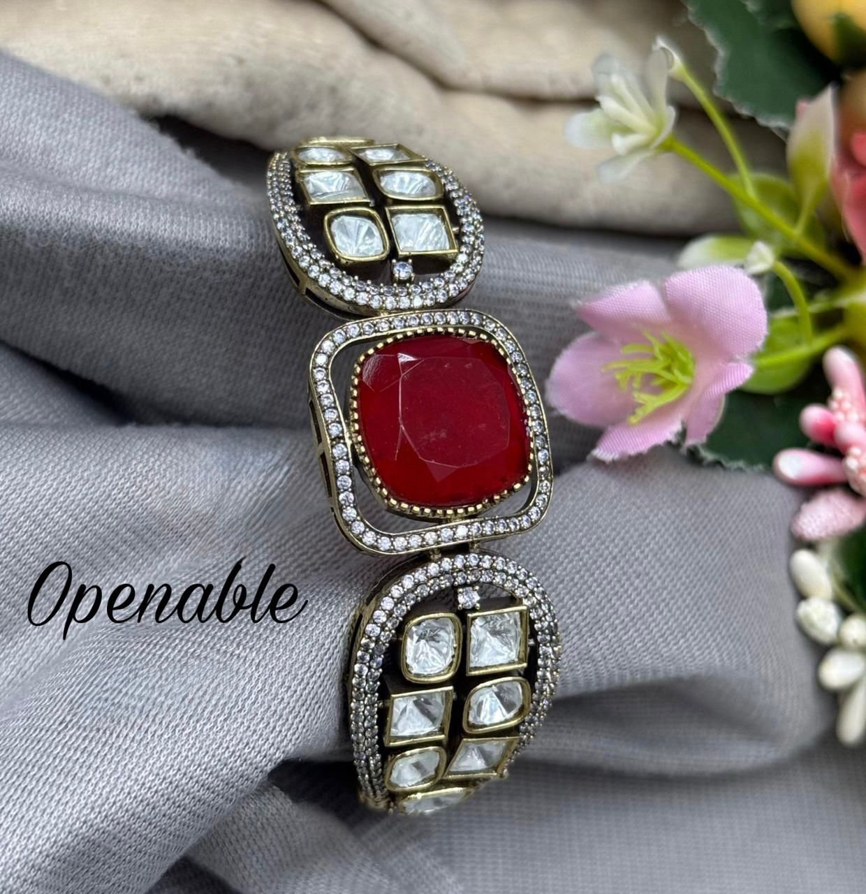 Mossanite with Doublet Stone Bracelet in red for woman