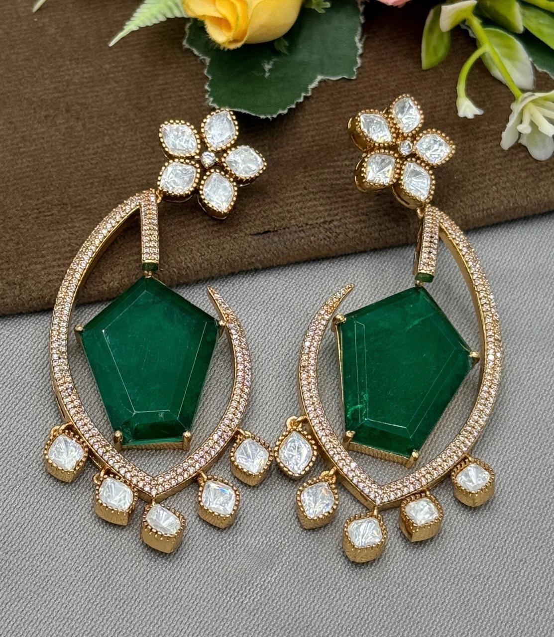 Mossanite With Doublets Long Earring for woman