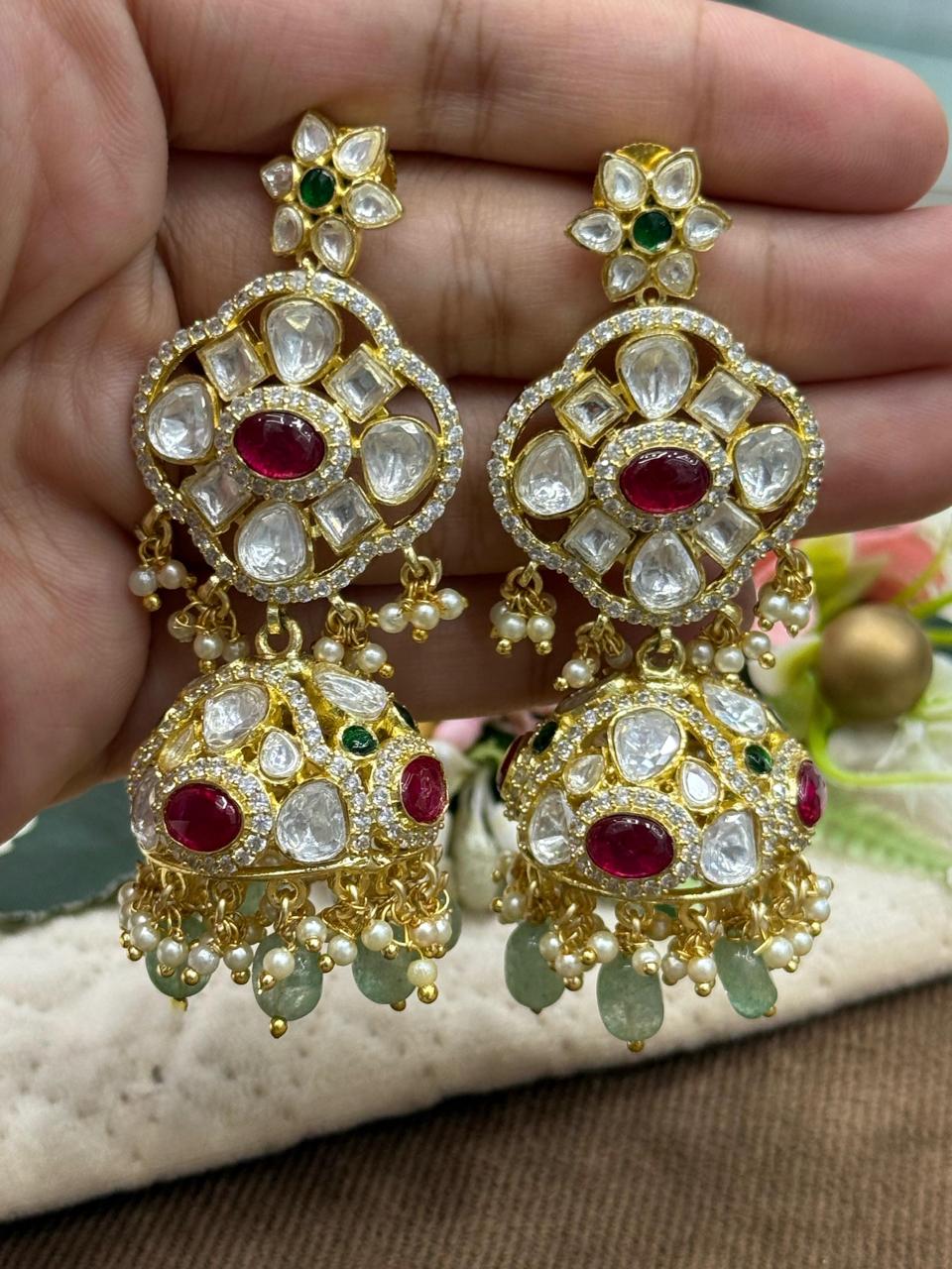 Long Jhumka With Rajputana Stone Earring for woman