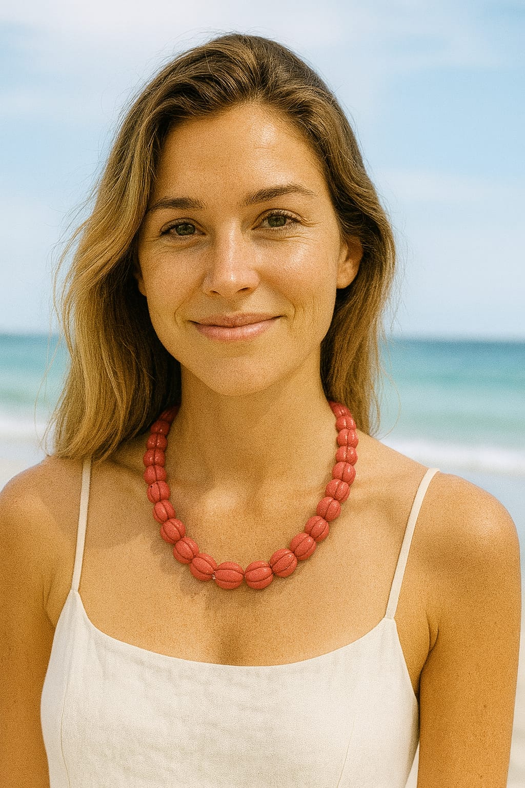 PUMPKIN CARVING RED BEADS MALA FOR WOMEN