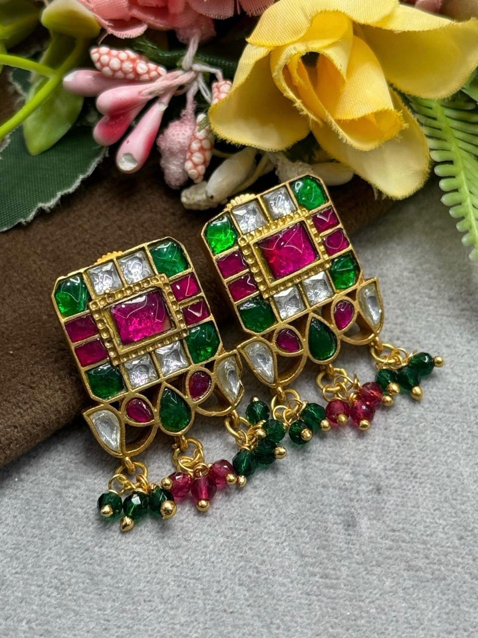 Multicolored Jadau Kundan Studs