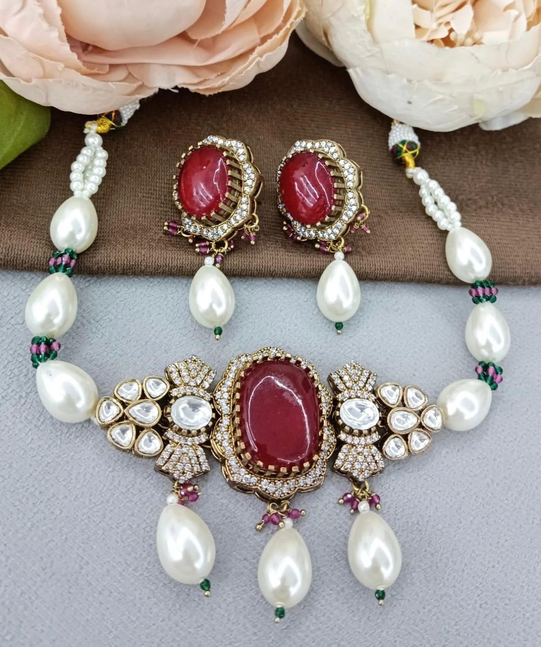 Red Doublet Kundan Choker