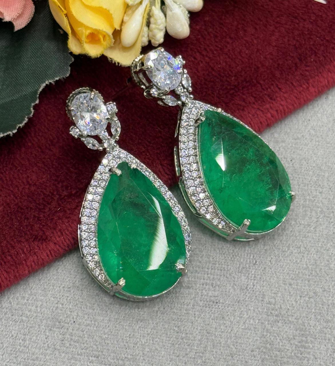 Green Doublets Stone Earrings