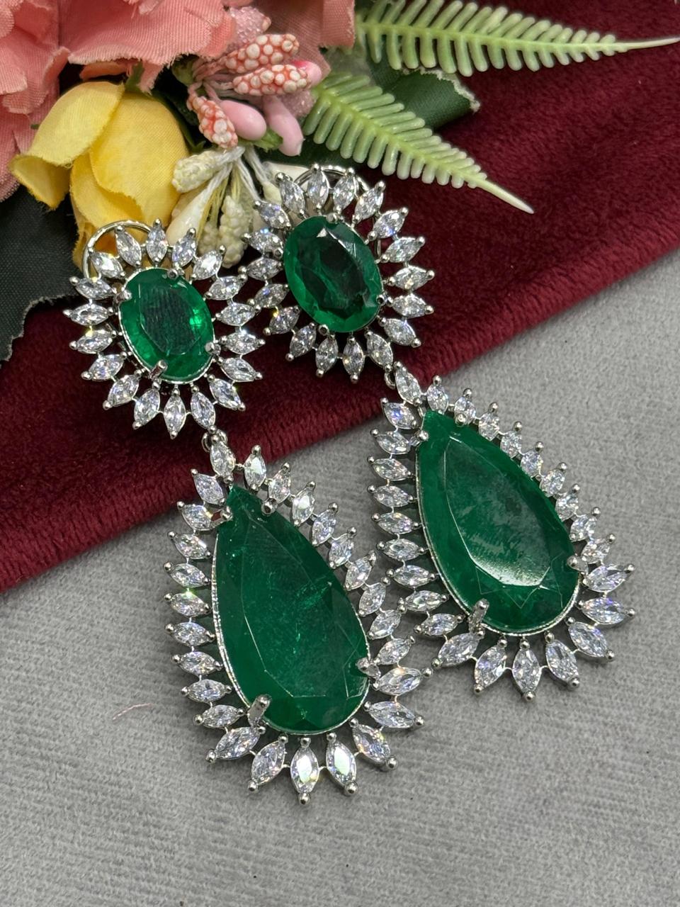 Green Doublets Long Earrings