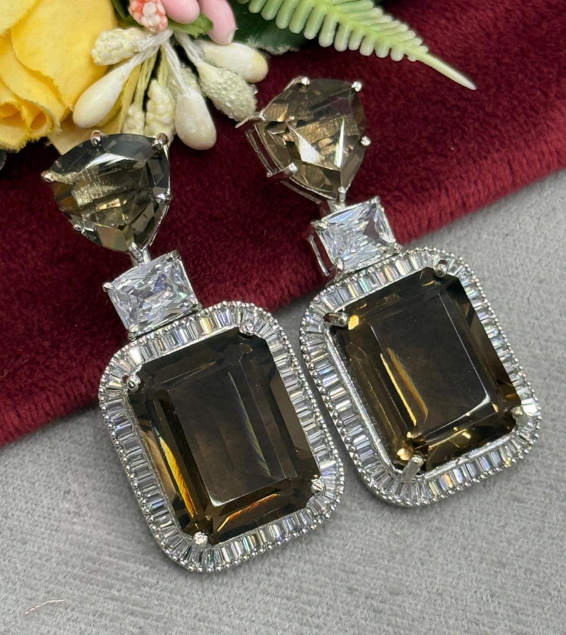Brown Cz Doublet Earrings