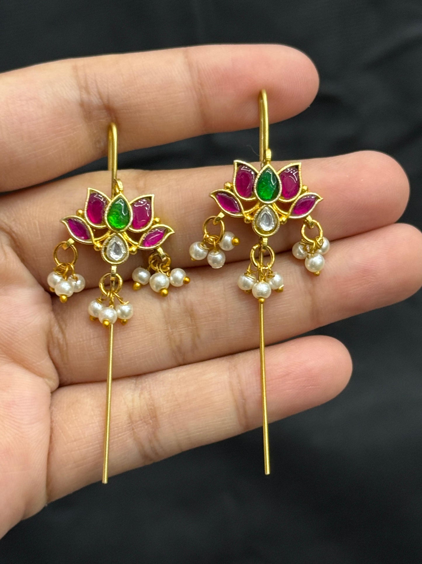 Ethnic Floral Ruby And Green Earcuff