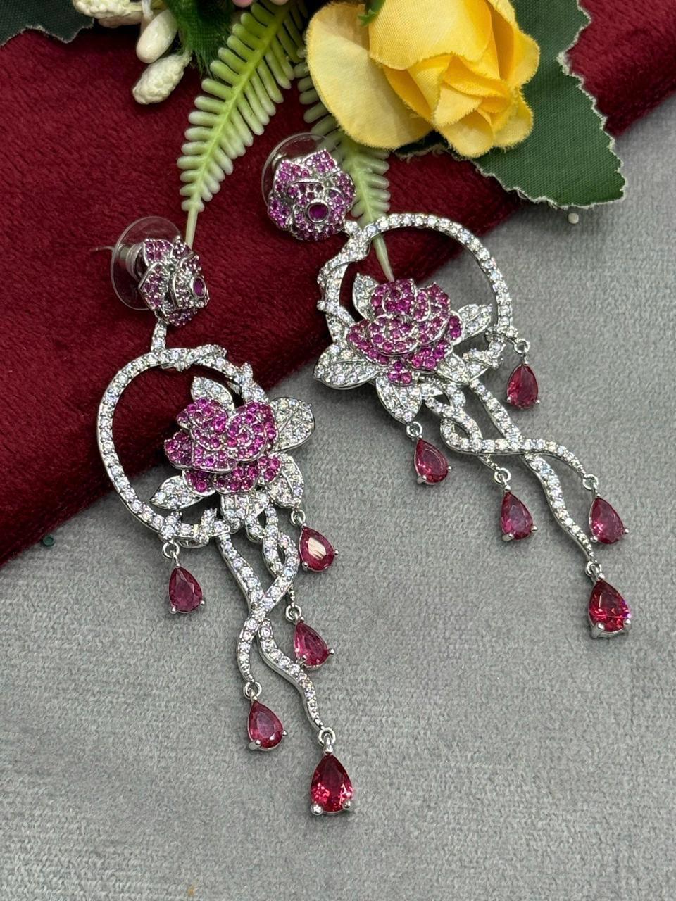 Long Rose AD Earrings