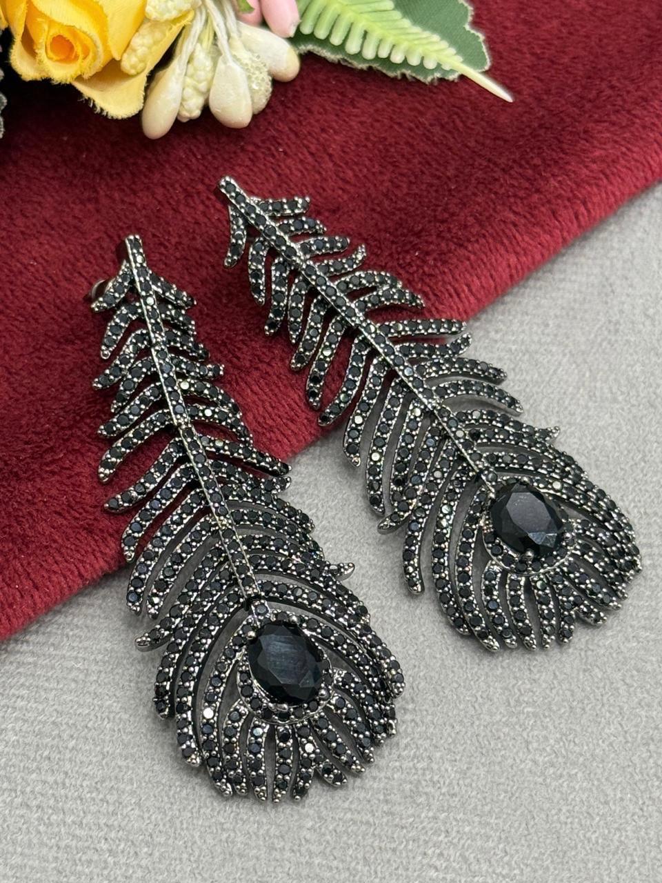 Black Stone With cz Elegant Earring