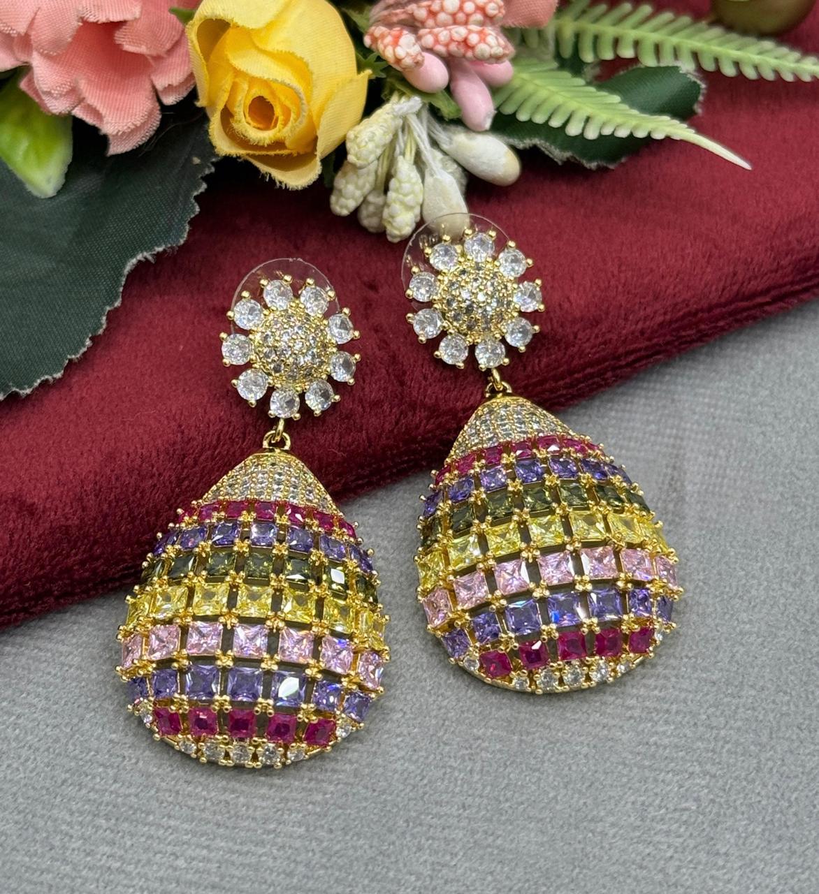 Multi Stones Half Jumka Earring