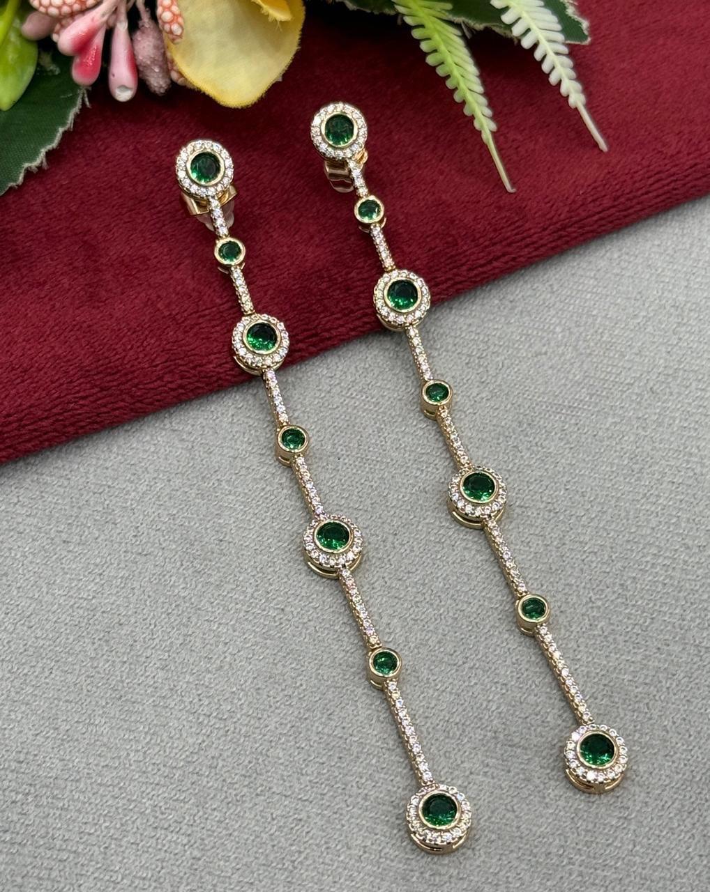 Rose Gold With Green Stone Earrings