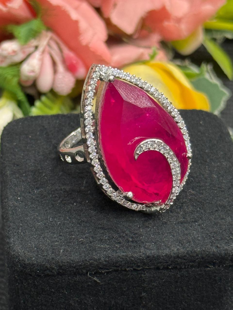 Doublet Stones HotPink Ring With CZ