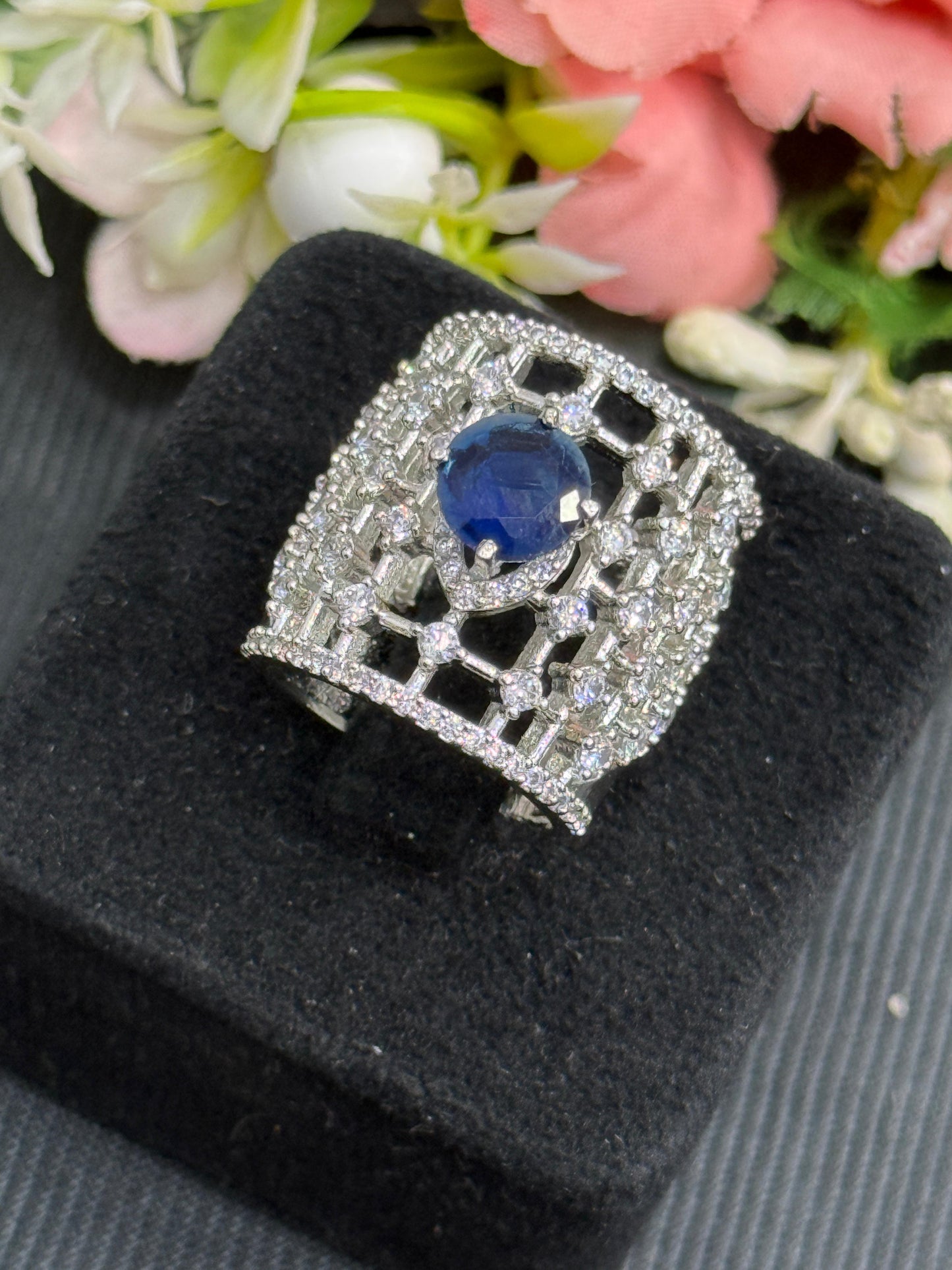 Cocktail With Zircon Blue Ring