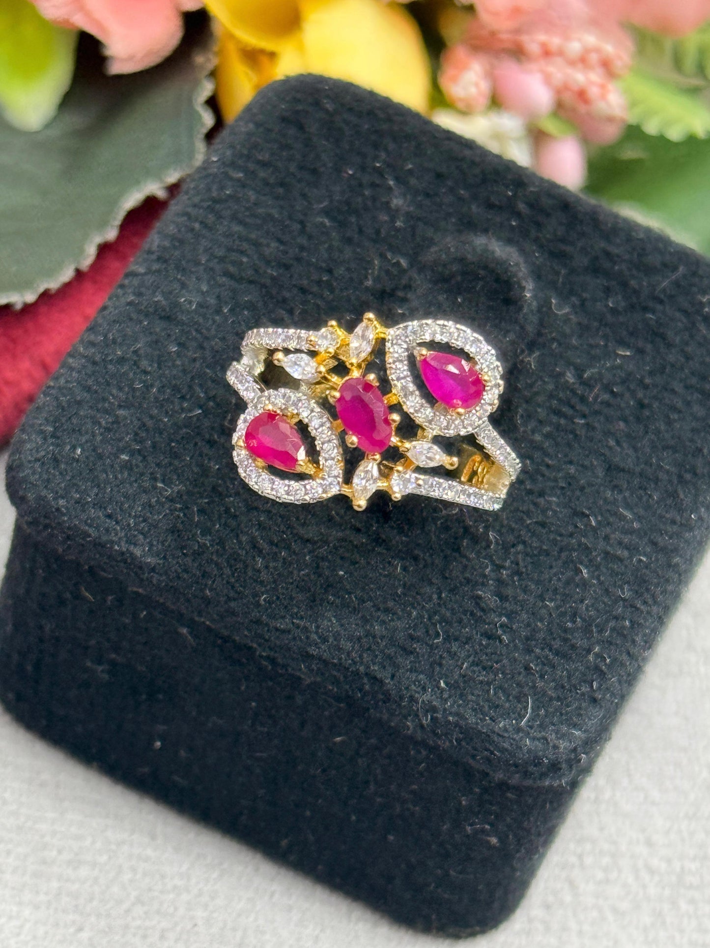 Elegant Ruby Golden Polish Petal Ring