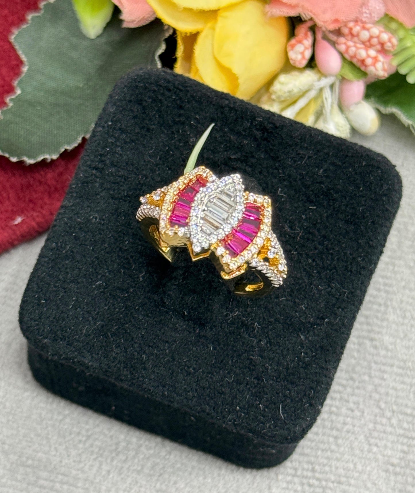 Royal Pink Baguette CZ Ring