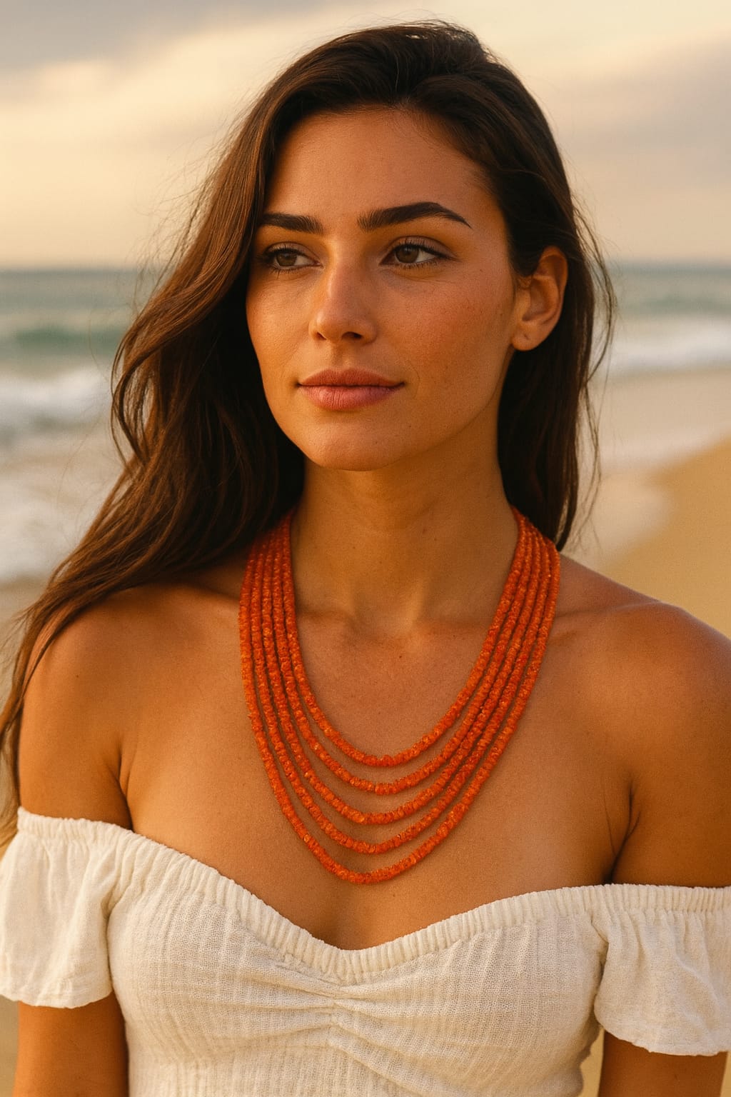 Antique Orange Five Layered Beaded Mala For Women and Girl