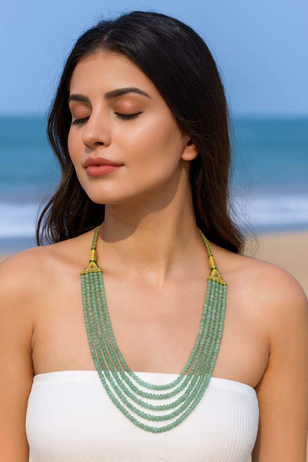 Unique Five Layered Green Onyx Beaded Mala For Women and Girl