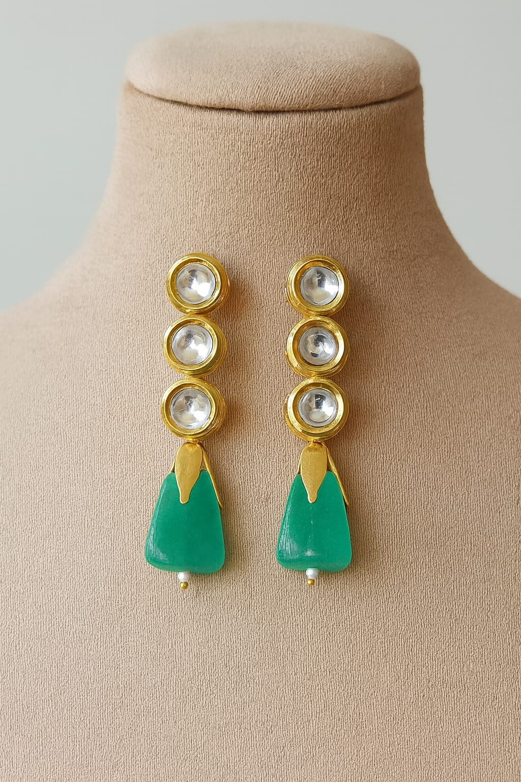 Meenakari Kundan With Tumble in Mint Earrings for women