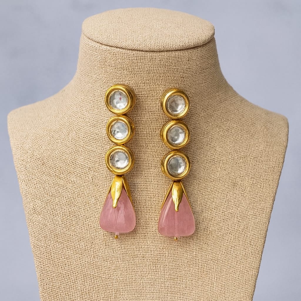 Meenakari Kundan With Tumble in Pink Earrings for women