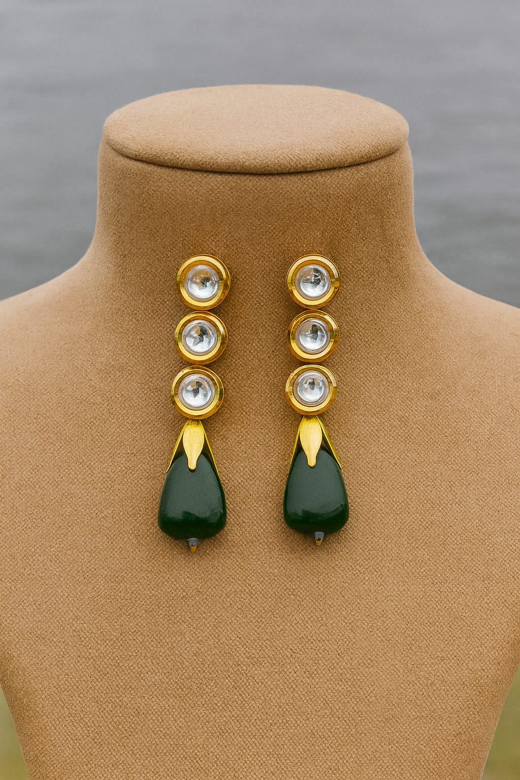 Meenakari Kundan With Tumble in Emerald Green Earrings for women