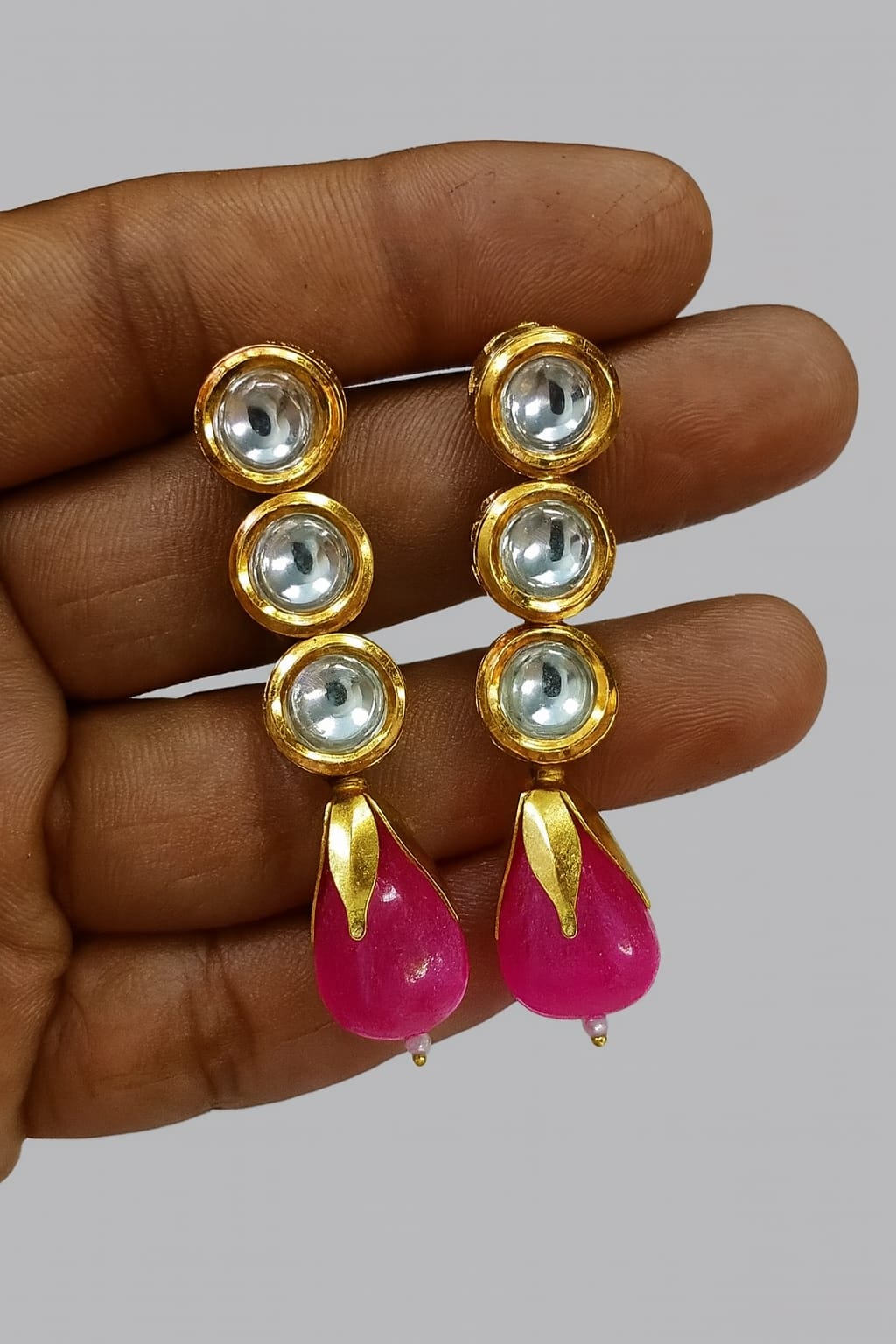 Meenakari Kundan With Tumble in Pink Earrings for women