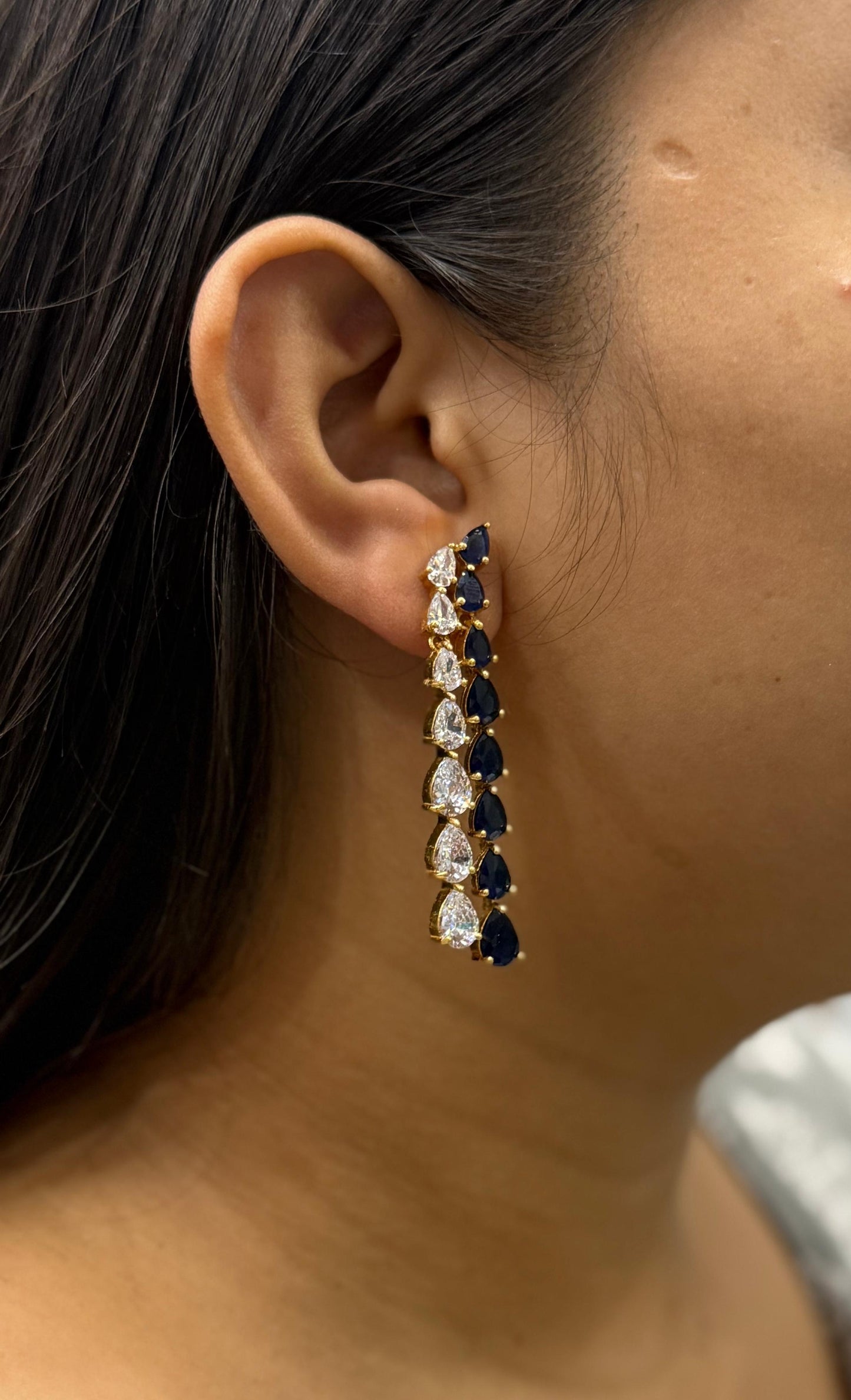 Long CZ Earrings In White and Blue For Girls And Women